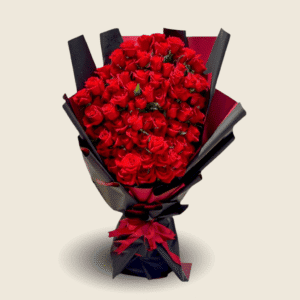 Luxurious birthday bouquet of red roses in black and red wrap