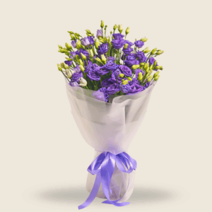 Lavish bouquet of purple lisianthus with white buds
